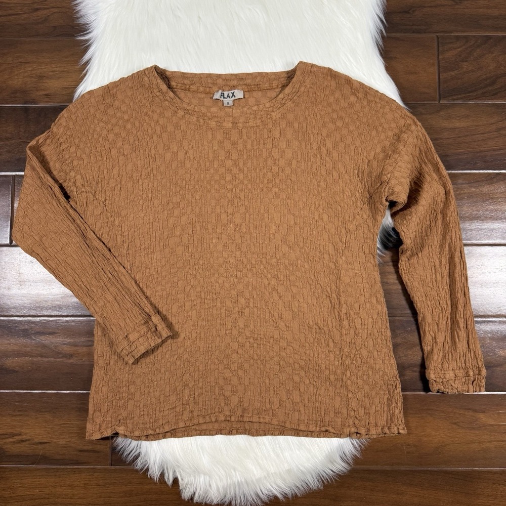 Flax Women's Size Small Textured Linen Cotton Long Sleeve Top Shirt